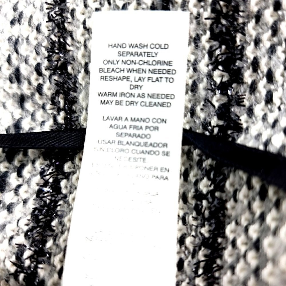 Chico's EUC Women's 0 Black White Laced Fringe Cardigan Cotton Blend Tweed - Picture 11 of 11